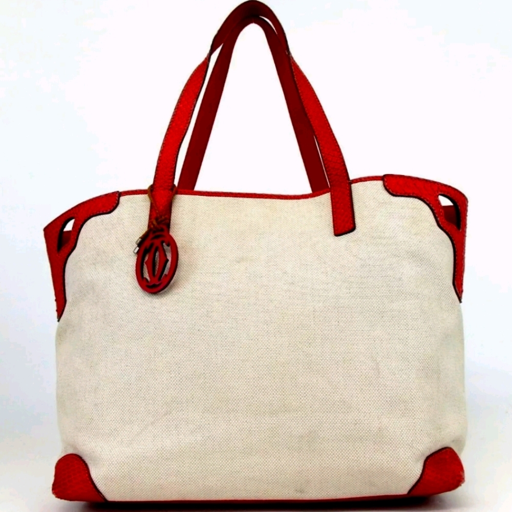 AUTHENTIC CARTIER MARCELLO DU TOTE BAG RED/BEIGE